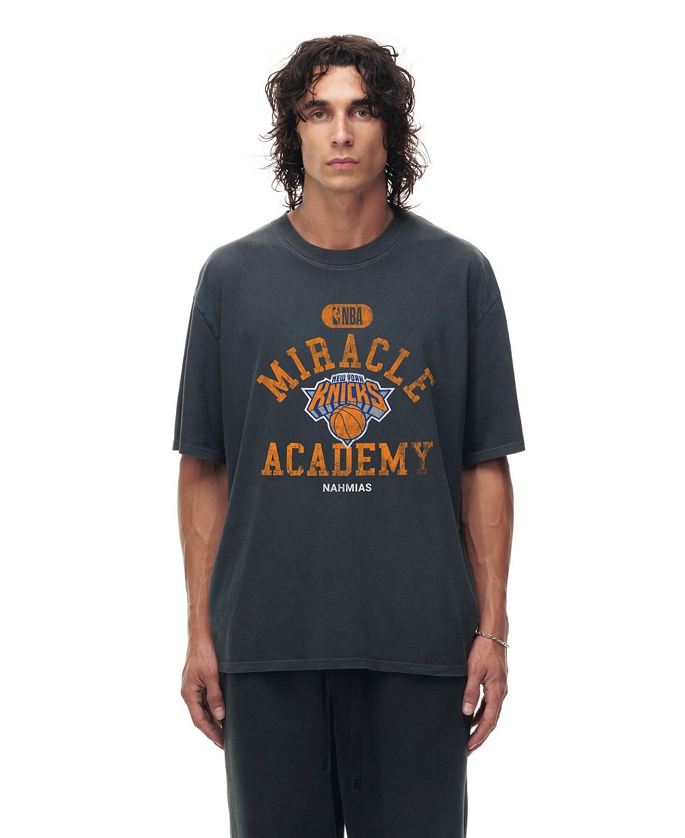 Мужская и женская футболка Miracle Academy Heather Black New York Knicks NBA Collection Vintage Boxy