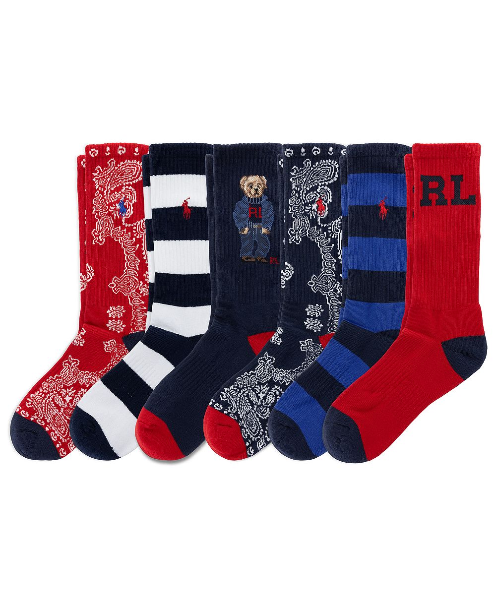Мужские носки Polo Ralph Lauren RL Denim Bear, усиленные на пятке и мыске, упаковка 6 пар
