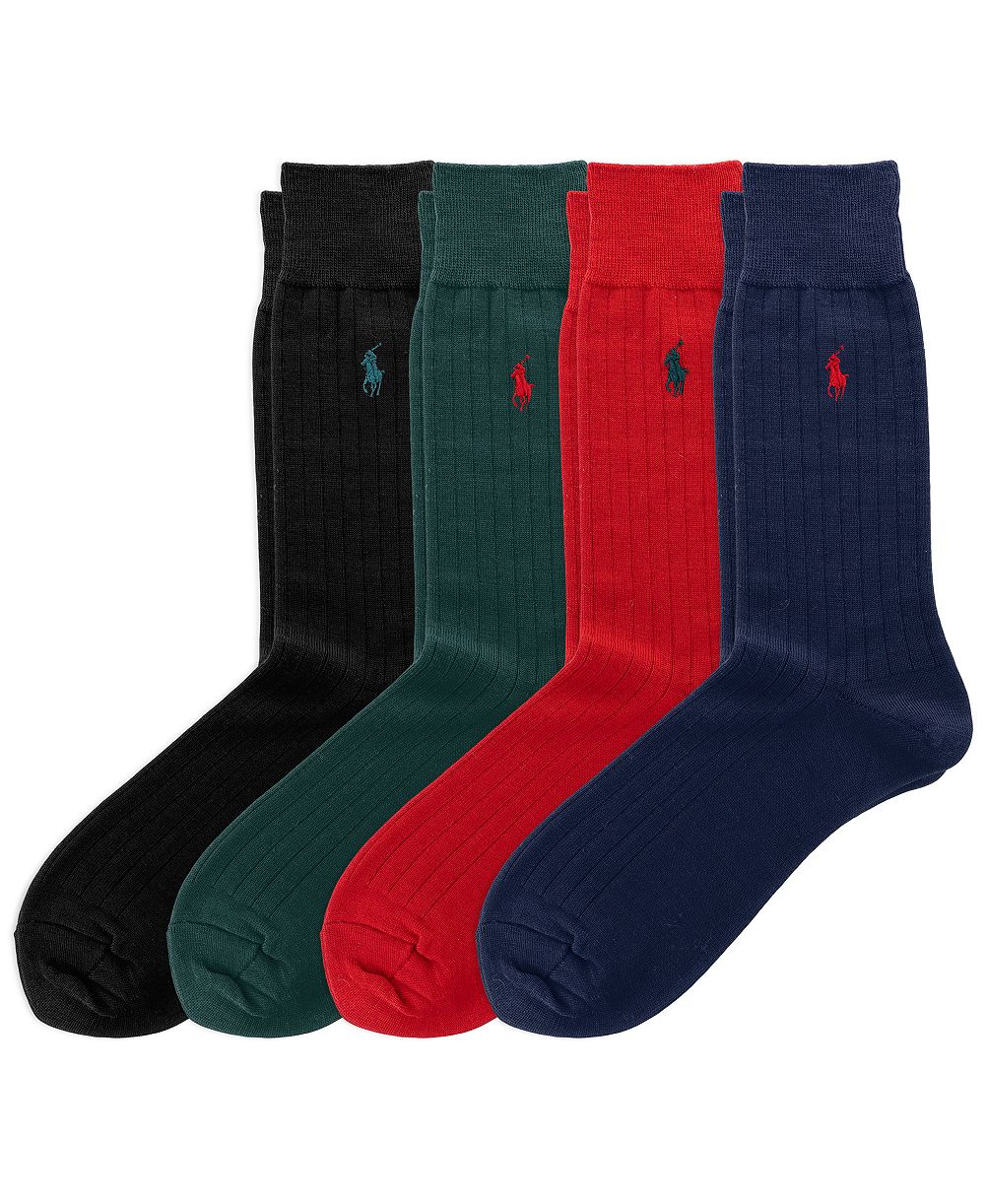 Polo Ralph Lauren Men's Merino Wool-Blend Ribbed Crew Socks, 4-Pack Gift Box