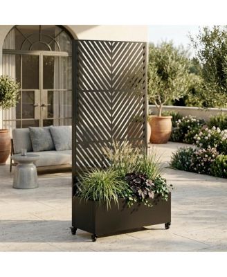 Streamdale Furniture Metal Raised Garden Bed with Trellis, 73"x35"x16" with Wheels