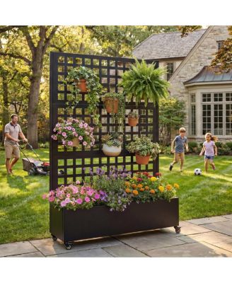 Streamdale Furniture Metal Raised Garden Bed with Wheels, Trellis, and Privacy Screen, 73"x47"x16
