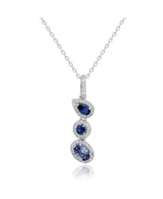 Suzy Levian New York подвеска с сапфиром и серебром Sterling Silver Multi-Shape Sapphire Halo Drop Pendant