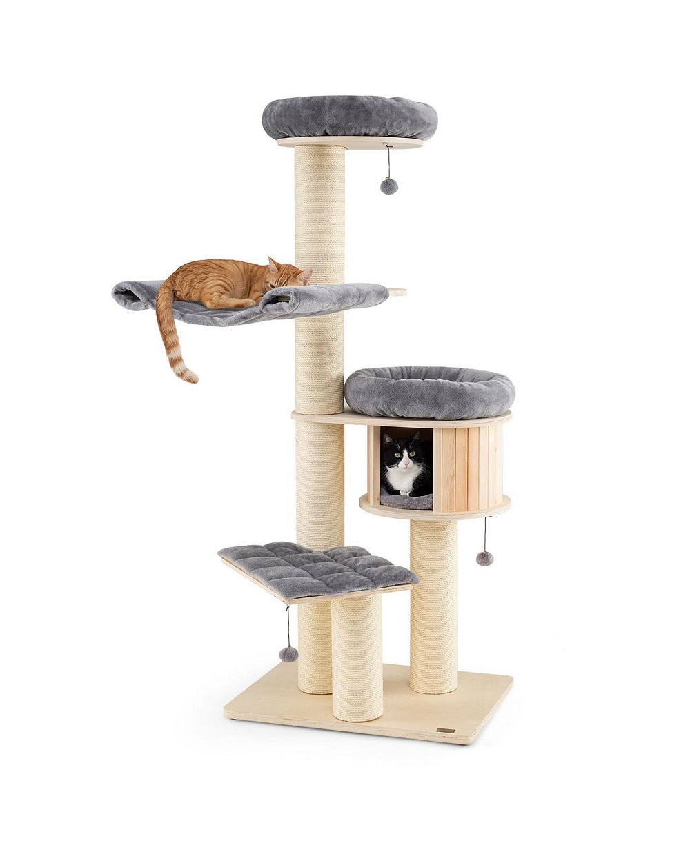 COZITO 4-Layer Wooden Cat Tree Condo Activity Tower with Sisal Posts