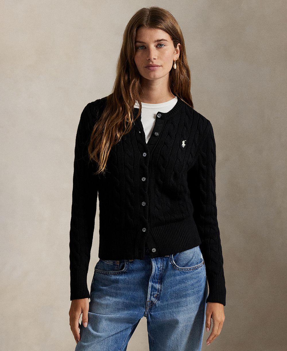 Polo Ralph Lauren женский хлопковый кардиган с V-образным вырезом, вязаный в рубчик