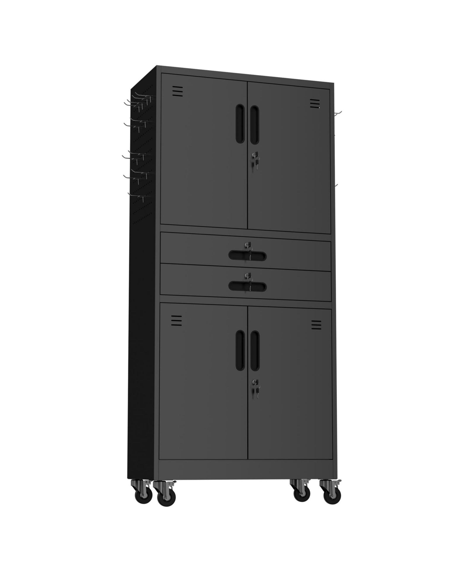 VIYET 71-Inch Metal Tool Cabinet - Mobile Storage Organizer with Pegboard, Drawers and Shelves