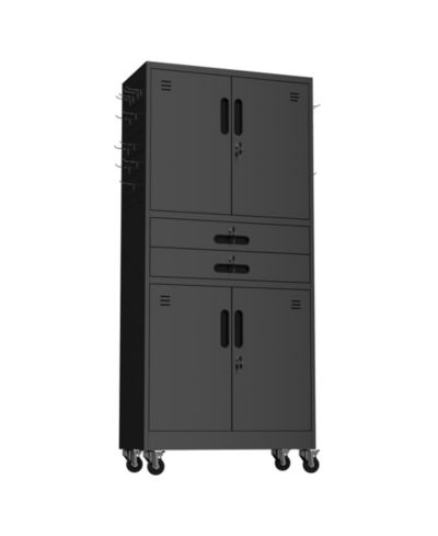 VIYET 71-Inch Metal Tool Cabinet - Mobile Storage Organizer with Pegboard, Drawers and Shelves
