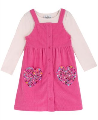Rare Editions Girls' 2T-6X Blush Long-Sleeve T-Shirt and Fuchsia Corduroy Jumper, 2-Piece Set