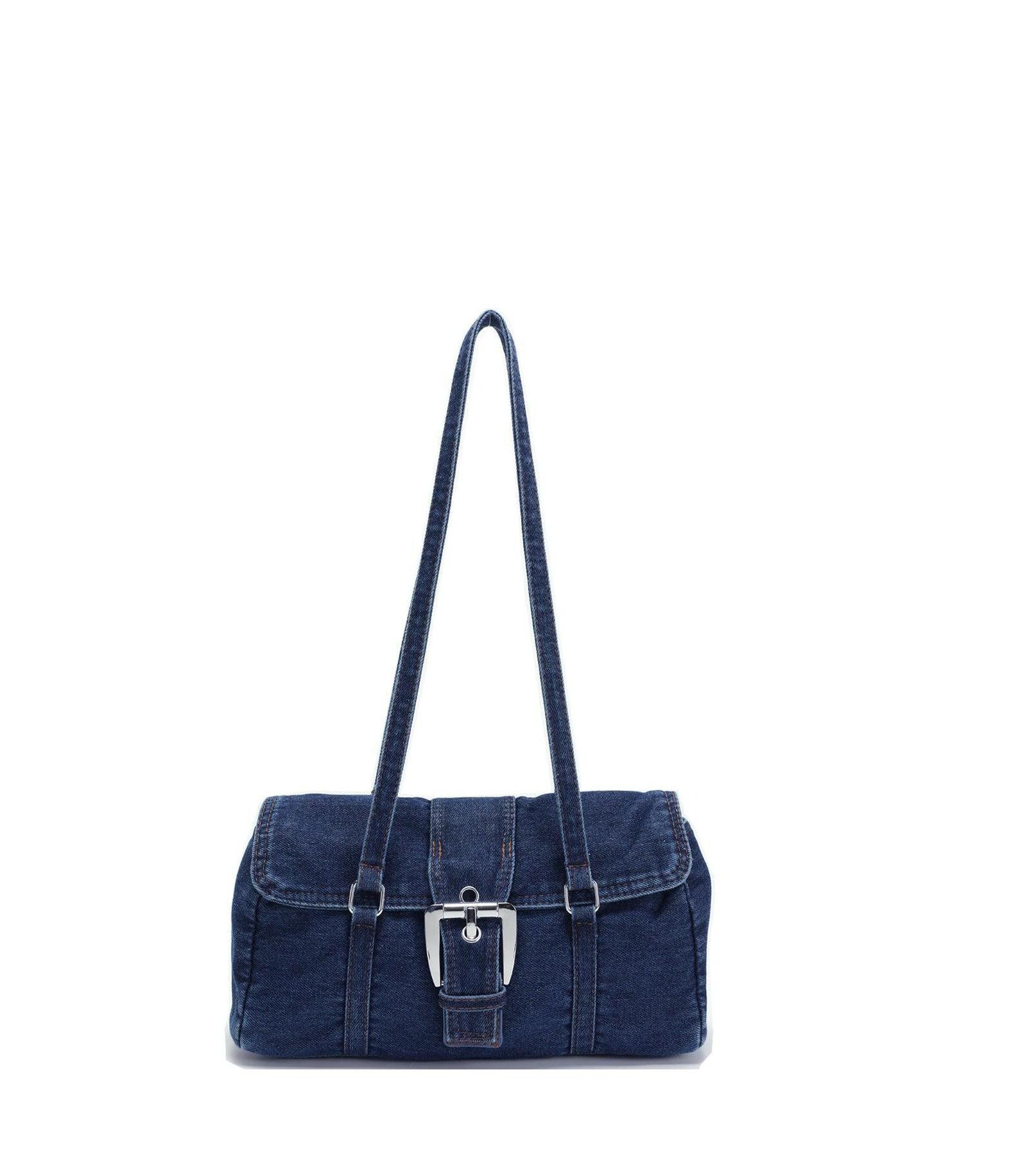 SUSU Denva Denim Baguette Shoulder Bag for Women East West Handbag Buckle Detail Casual Chic Everyday Purse