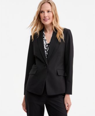 Kasper Женский блейзер с отложным воротником на одной пуговице, Washable Bi-Stretch, Regular & Petite
