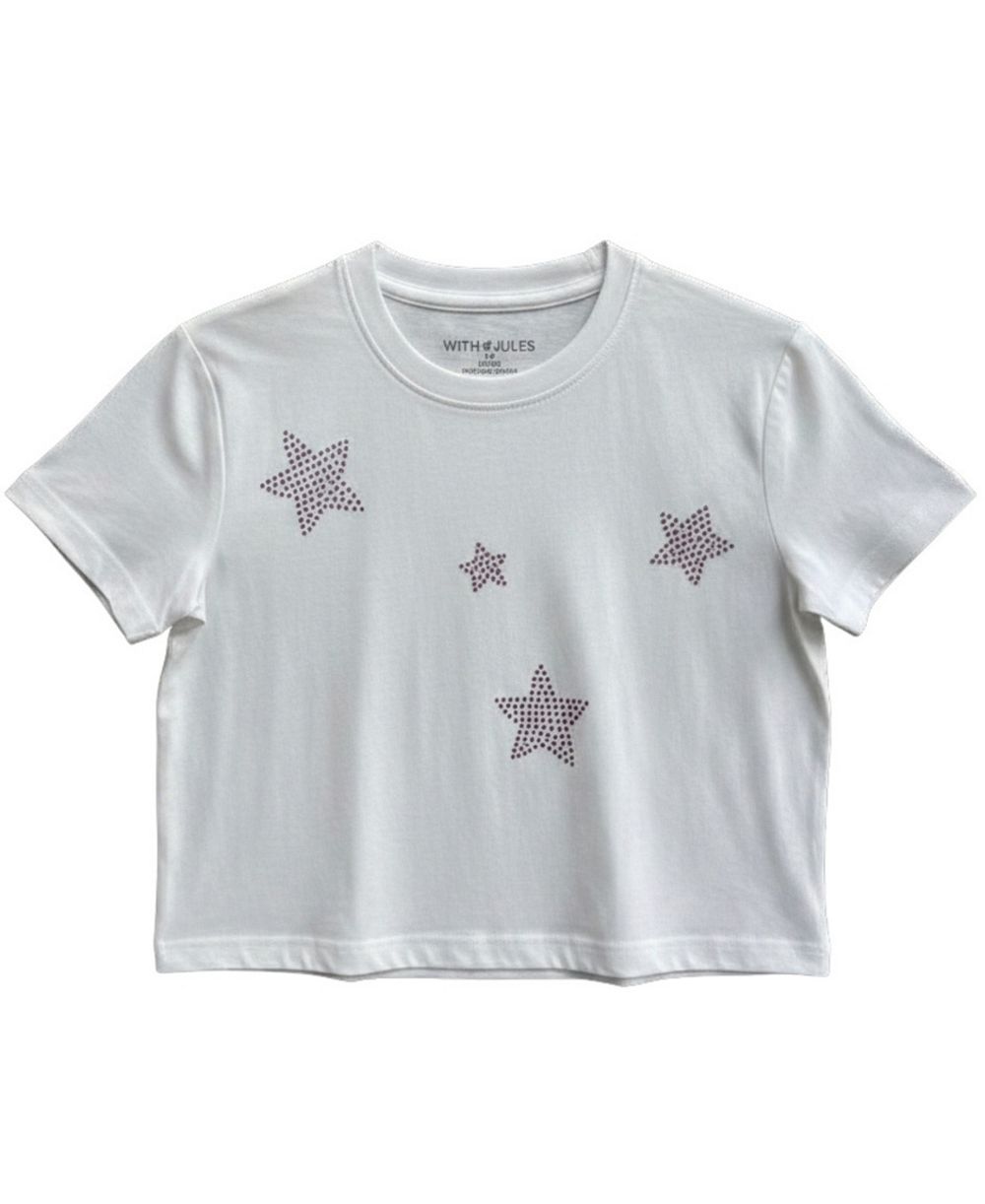With Jules Girls' 7-16 Crewneck Star Rhinestone Printed T-Shirt
