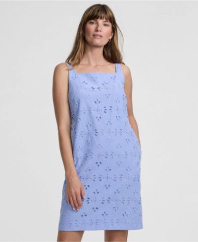 Lands' End Женское платье без рукавов с вышивкой Eyelet Shift выше колена
