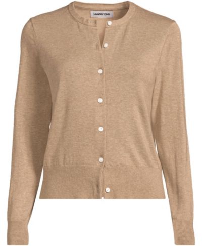 Lands' End Women's Fine Gauge Cotton Crew Cardigan Sweater