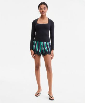 Bar III Women's Lace-Trim Satin Shorts, Macy's Exclusive