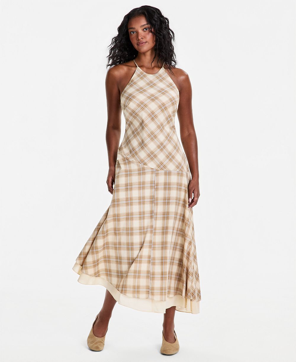 Женское асимметричное платье And Now This Cotton Plaid Cami-Strap