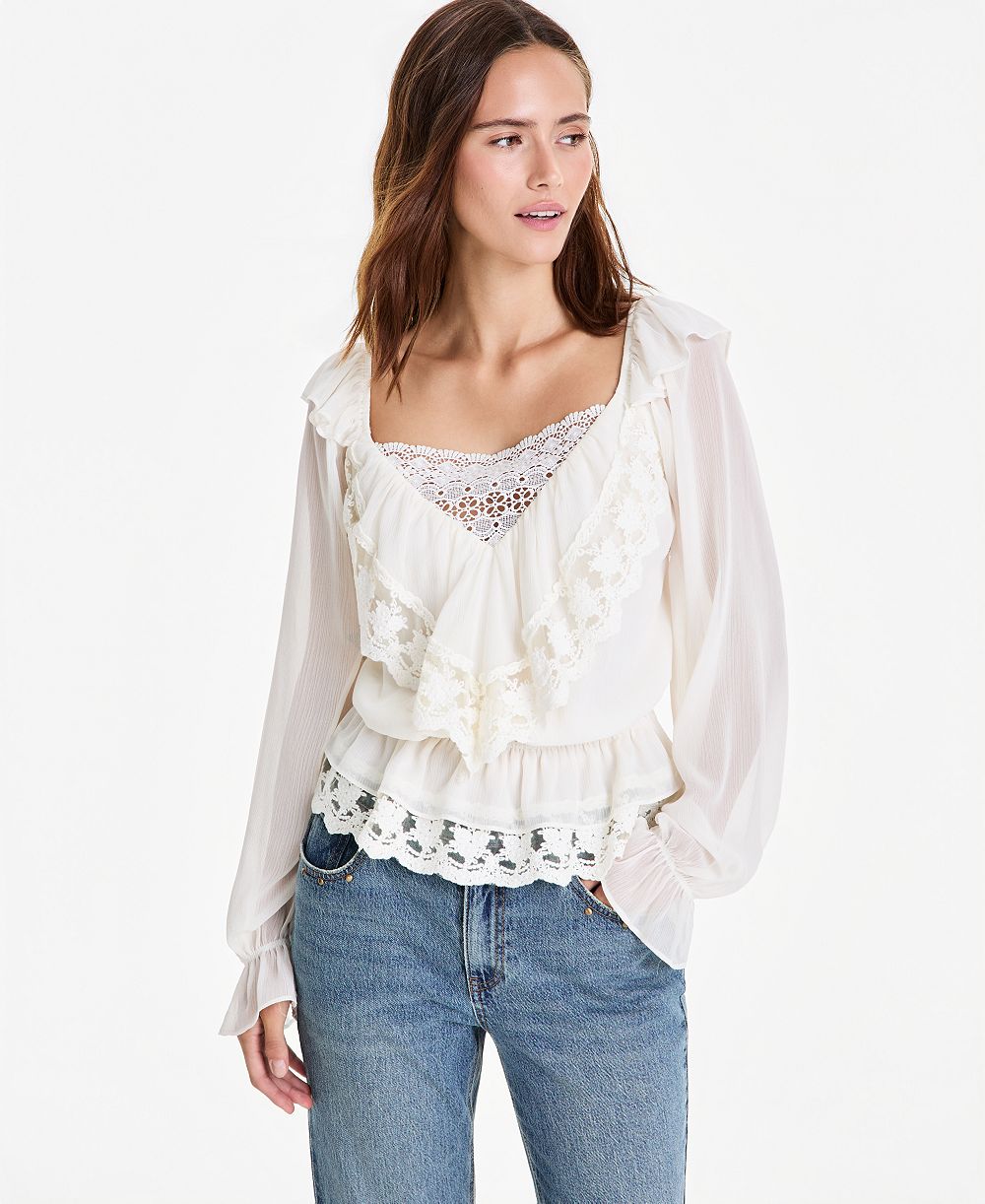 Женский топ And Now This Ruffle Long-Sleeve Lace-Trim