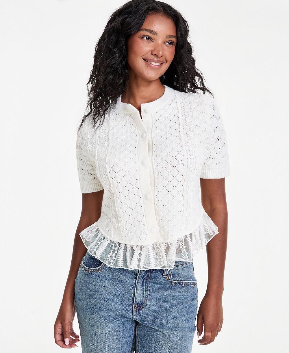 And Now This Women's Pointelle Lace-Hem Short-Sleeve Cardigan, Macy's Exclusive
