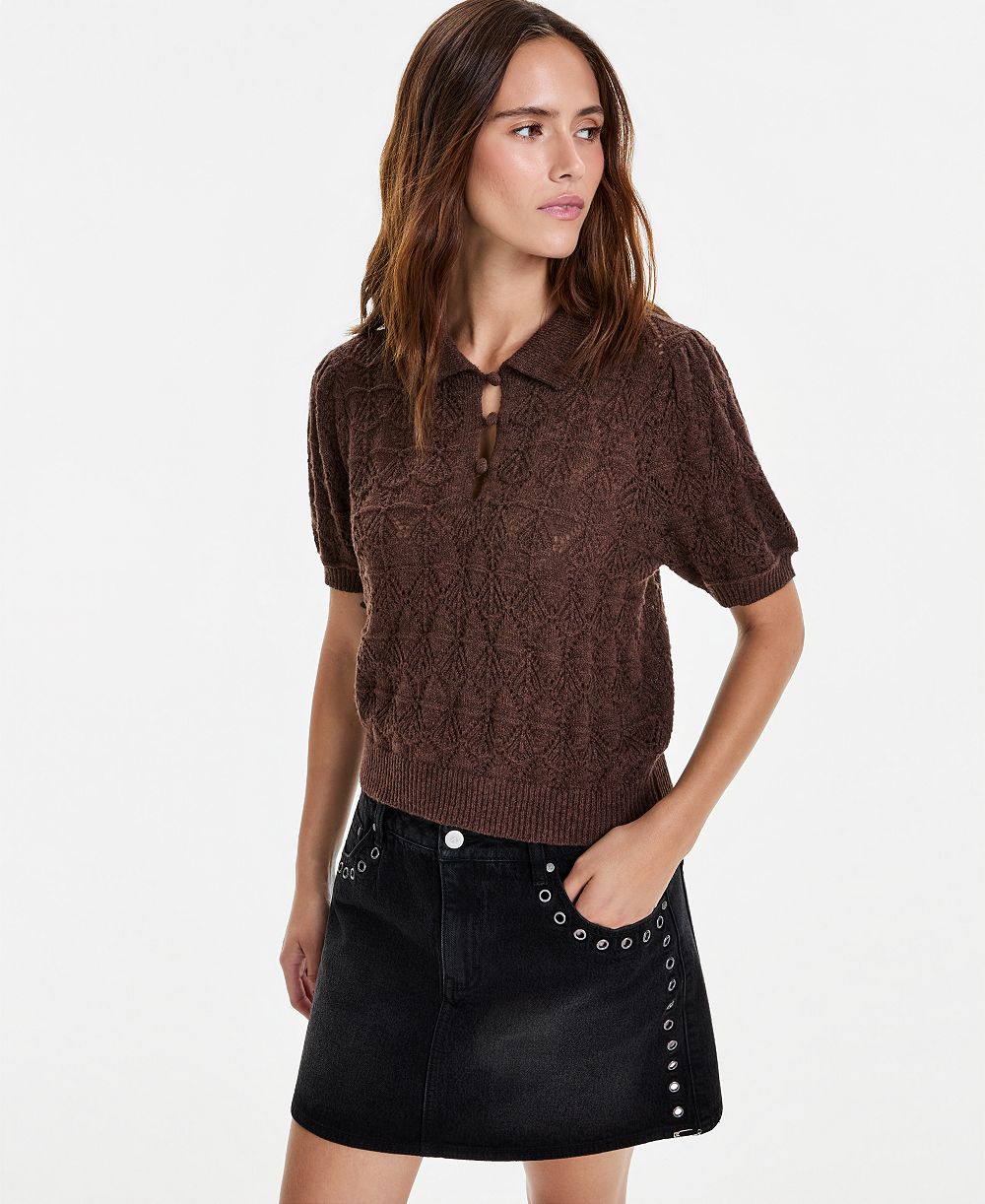 And Now This Women's Pointelle-Knit Short-Sleeve Polo, Macy's Exclusive