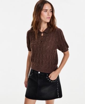 And Now This Women's Pointelle-Knit Short-Sleeve Polo, Macy's Exclusive