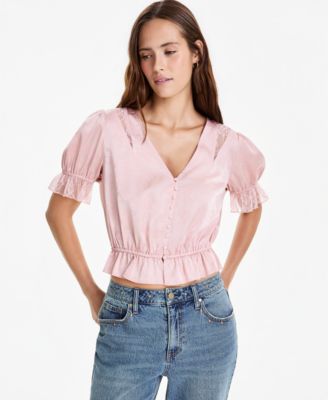 And Now This Women's Satin Puff-Sleeve V-Neck Top, Macy's Exclusive