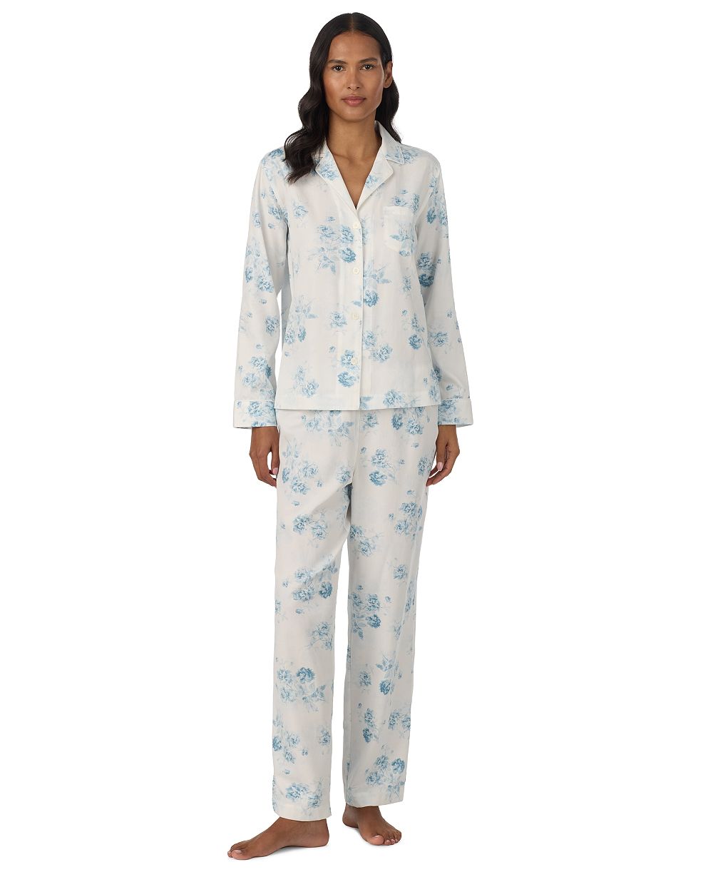 Lauren Ralph Lauren Women's Long-Sleeve Notch Collar Top and Pants, 2-Piece Set