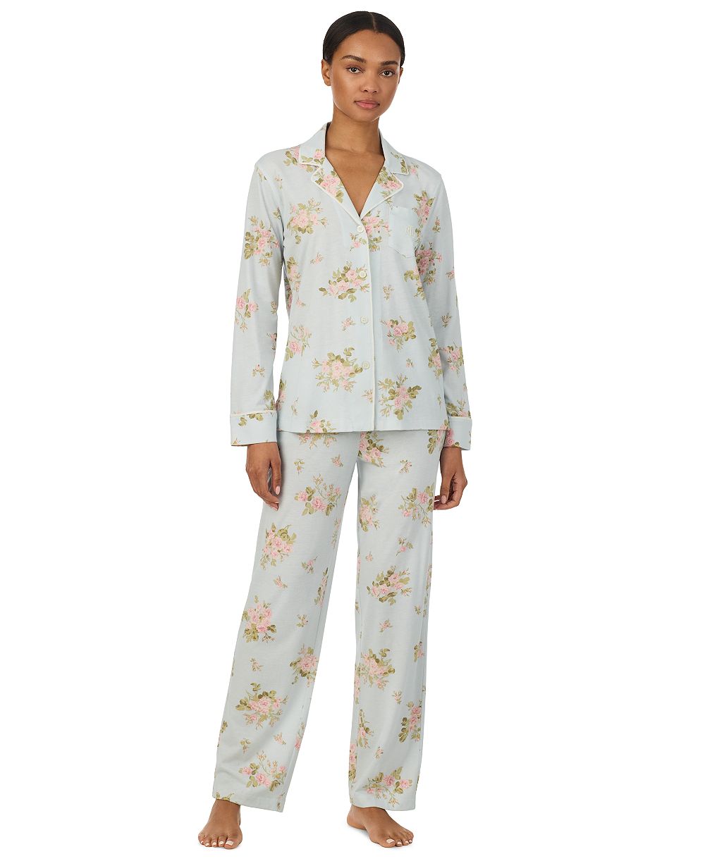 Lauren Ralph Lauren Petite Long-Sleeve Notch-Collar Floral Pajama Top and Pajama Pants, 2-Piece Set