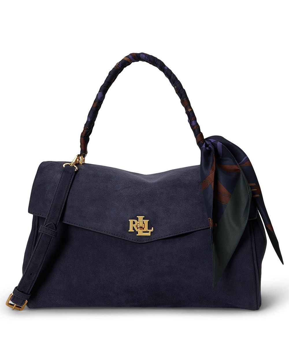 Lauren Ralph Lauren Farrah Suede Scarf Trim Medium Soft Satchel Bag
