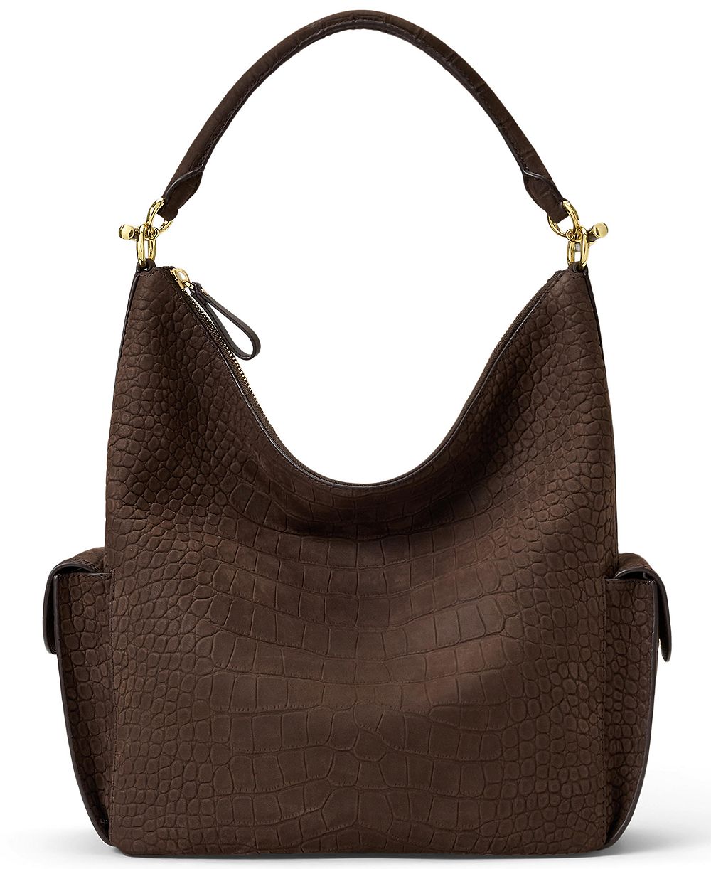 Lauren Ralph Lauren Blaike Suede Croc-Embossed Medium Hobo Bag