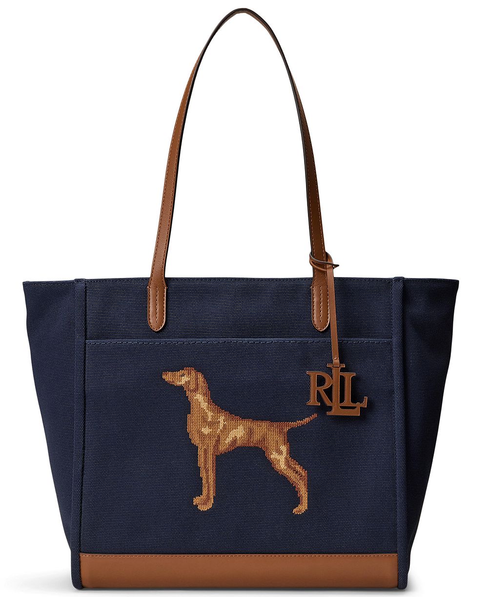 Lauren Ralph Lauren Cameryn Dog Embroidered Extra-Large Tote Bag