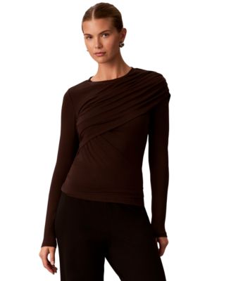 Calvin Klein женская футболка с длинным рукавом и запахом из вискозной смеси