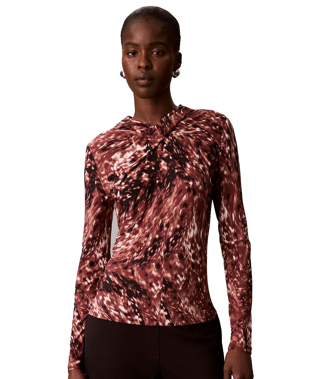 Calvin Klein Women's Printed Crewneck Long-Sleeve Knit Top