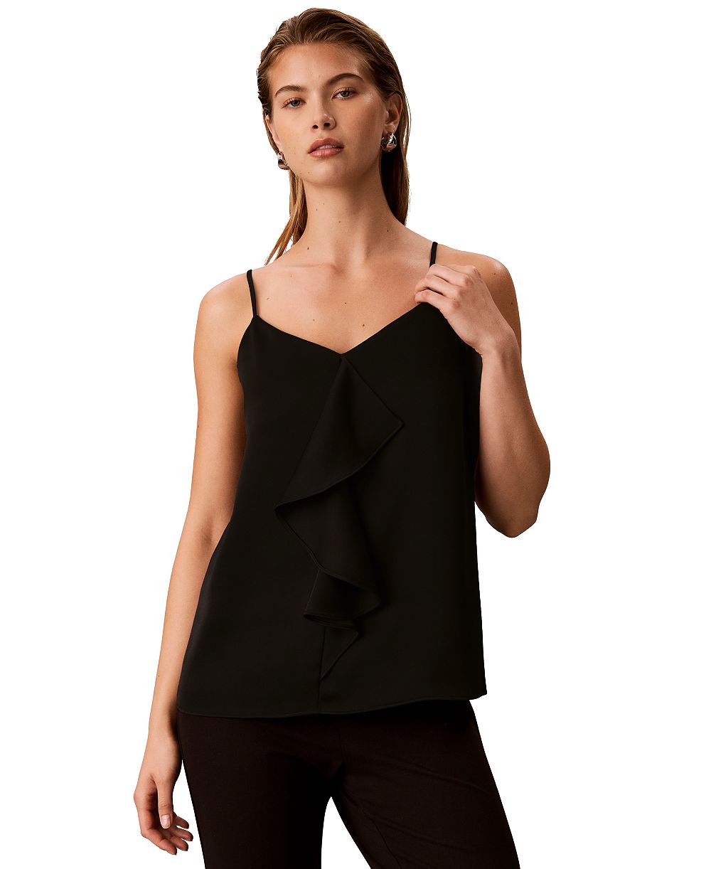 Calvin Klein Women's Flutter Ruffle Front Satin V-Neck Camisole Top