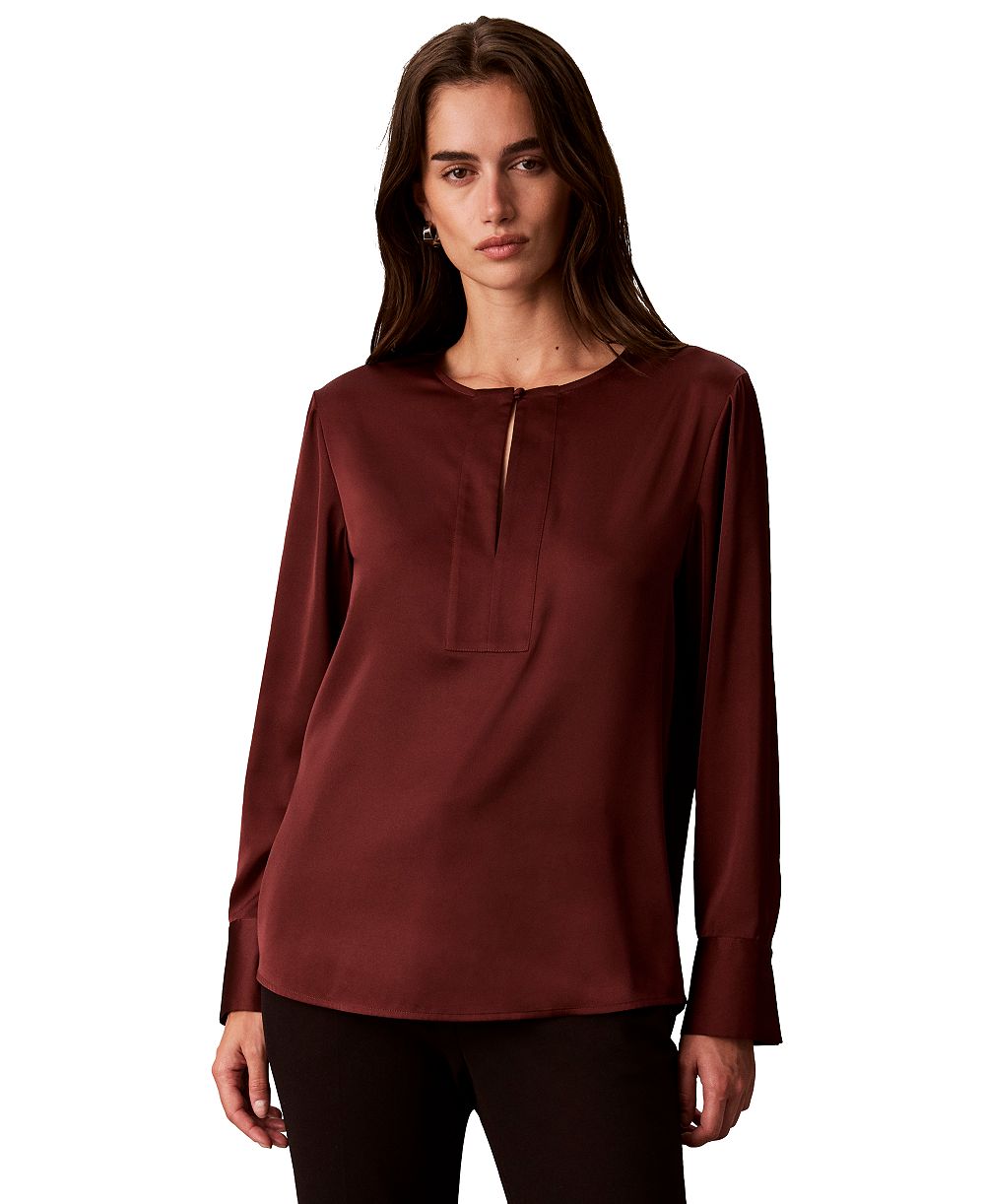 Calvin Klein Women's Matte Satin Long-Sleeve Blouse