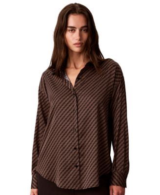 Calvin Klein женская блузка из сатина с длинным рукавом