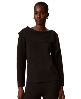 Calvin Klein Women's Asymmetrical Drape Boat Neck Long-Sleeve Sweater