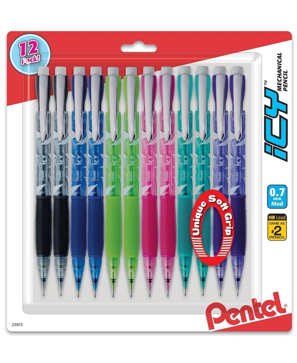 Pentel ICY (0.7mm) Mechanical Pencil, Assorted Barrels, 12-Pk
