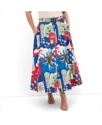 CITY CHIC Women's Plus Size Elysia Marine Print Belted Cotton Skirt