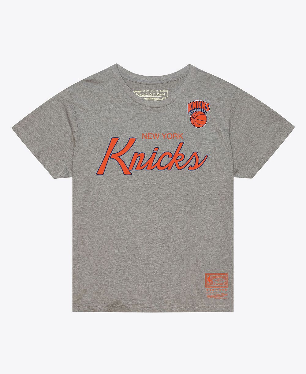 Мужская футболка Mitchell & Ness Heather Gray New York Knicks Vintage Wordmark Boxy