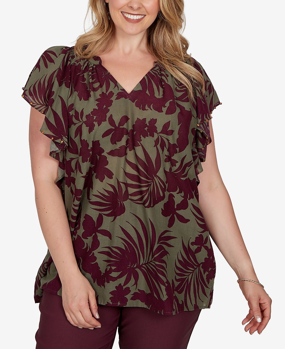 Ruby Rd. Plus Size Топ с рукавами-крылышками и тропическим принтом