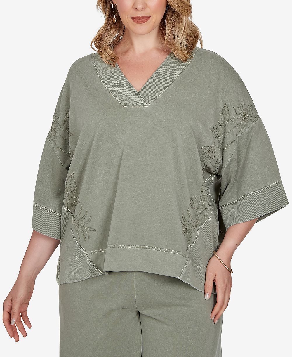 Ruby Rd. Plus Size трикотажный топ Tropical Embroidered French Terry Knit