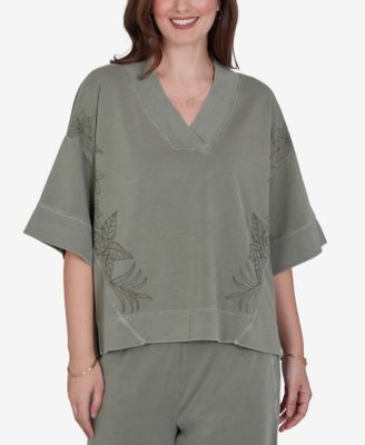 Женский трикотажный топ Ruby Rd. Petite Tropical Embroidered Knit