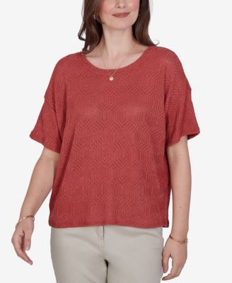 Ruby Rd. Petite Crochet Diamond Textured Knit Top