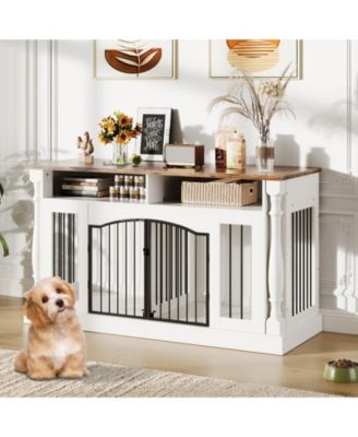 63" Large Dog Crate for 2 Dogs, Roman Column Kennel with Open Storage for Small Medium Dogs, Dog Cage Table TV Stand, Dog Kennel Entertainment Center