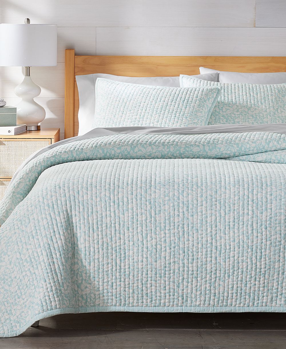 Charter Club Leaf Silhouette Blue 3-Pc. Quilt Set, Full/Queen