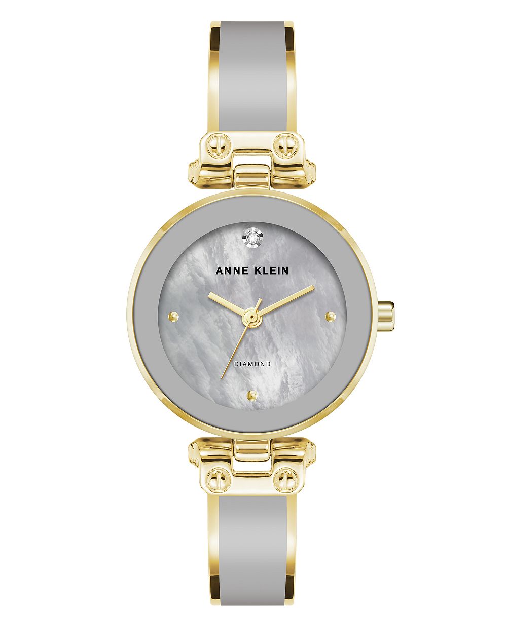 Anne Klein Women's Quartz Round Gold-Tone Gray Bangle Watch 28mm x 34mm