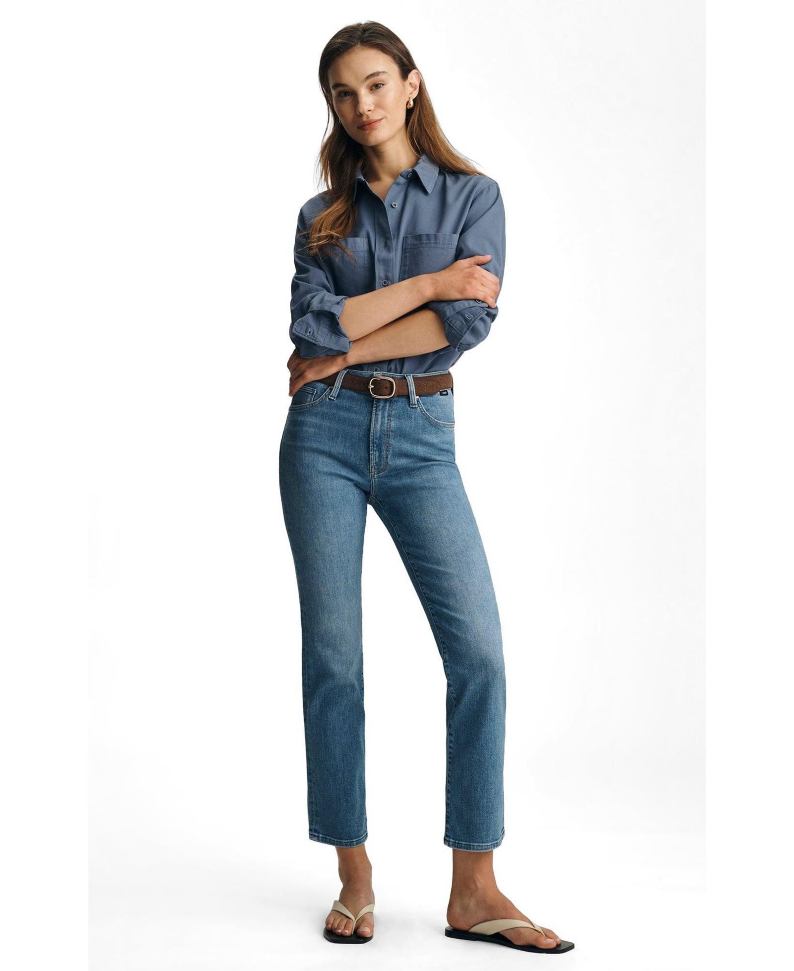 Mavi Jeans Women's Kendra High Rise Straight Leg In Mid Brushed Flex Blue
