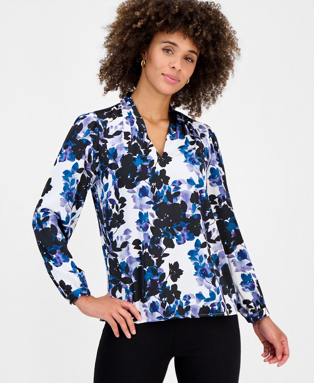 Блузка Kasper Petite V-Neck Pleated-Shoulder