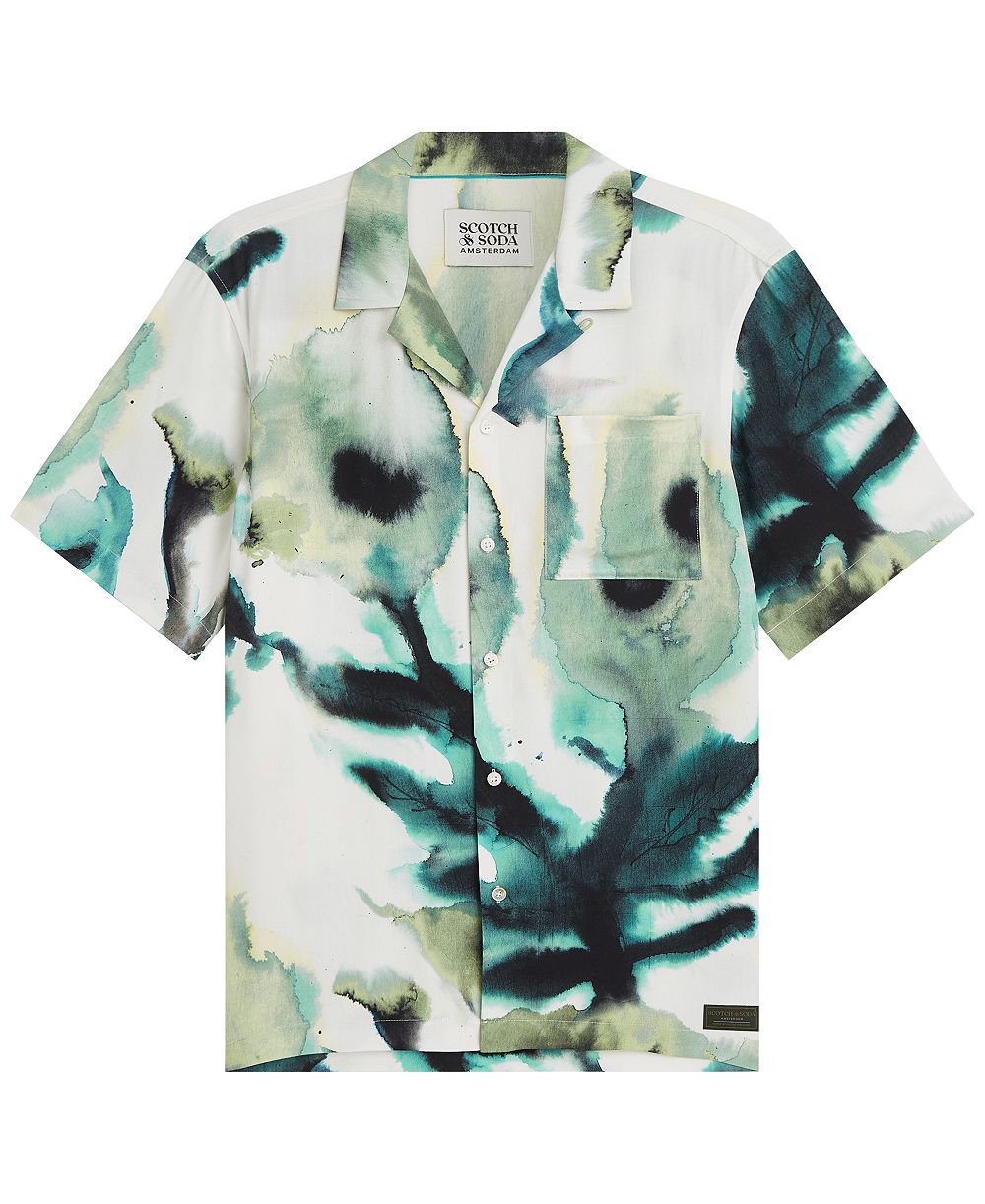 SCOTCH & SODA Men's Printed Viscose Camp Collar Shirt