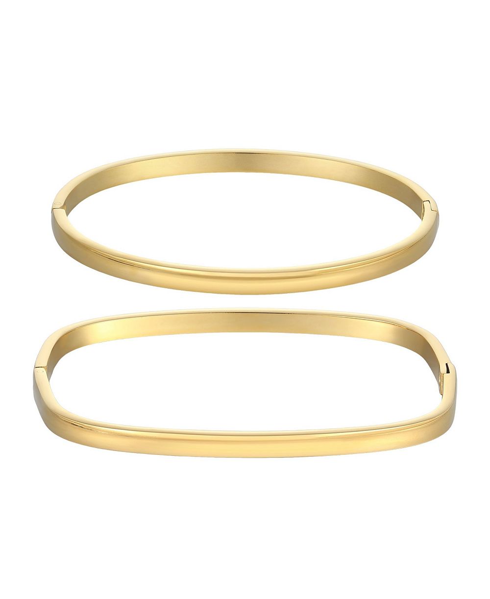 ADORNIA Tarnish Resistant Gold Rectangle and Oval Cuff Set