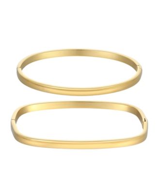 ADORNIA Tarnish Resistant Gold Rectangle and Oval Cuff Set