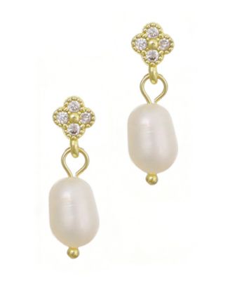 Серьги ADORNIA Gold Natural Freshwater Pearl Cubic Zirconia Clover Drop